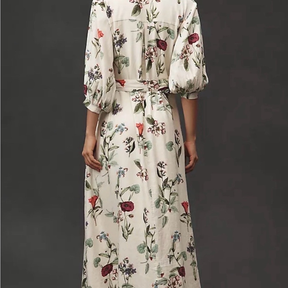 Anthropologie Maeve Mona Linen Button-front Cream Floral Maxi - Picture 2 of 5